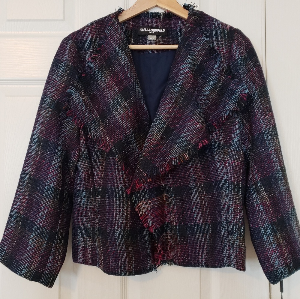 Karl Lagerfeld Tweed Open Front Jacket